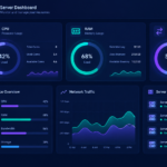 Server dashboard showing dedicated CPU, RAM, and bandwidth allocation gauges for a Private RDP
