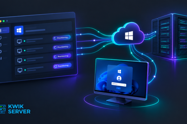 KwikServer Zenith Panel dashboard illustration for Private RDP and Windows VPS provisioning