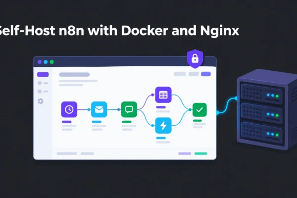 n8n workflow editor running on a Linux VPS behind Nginx